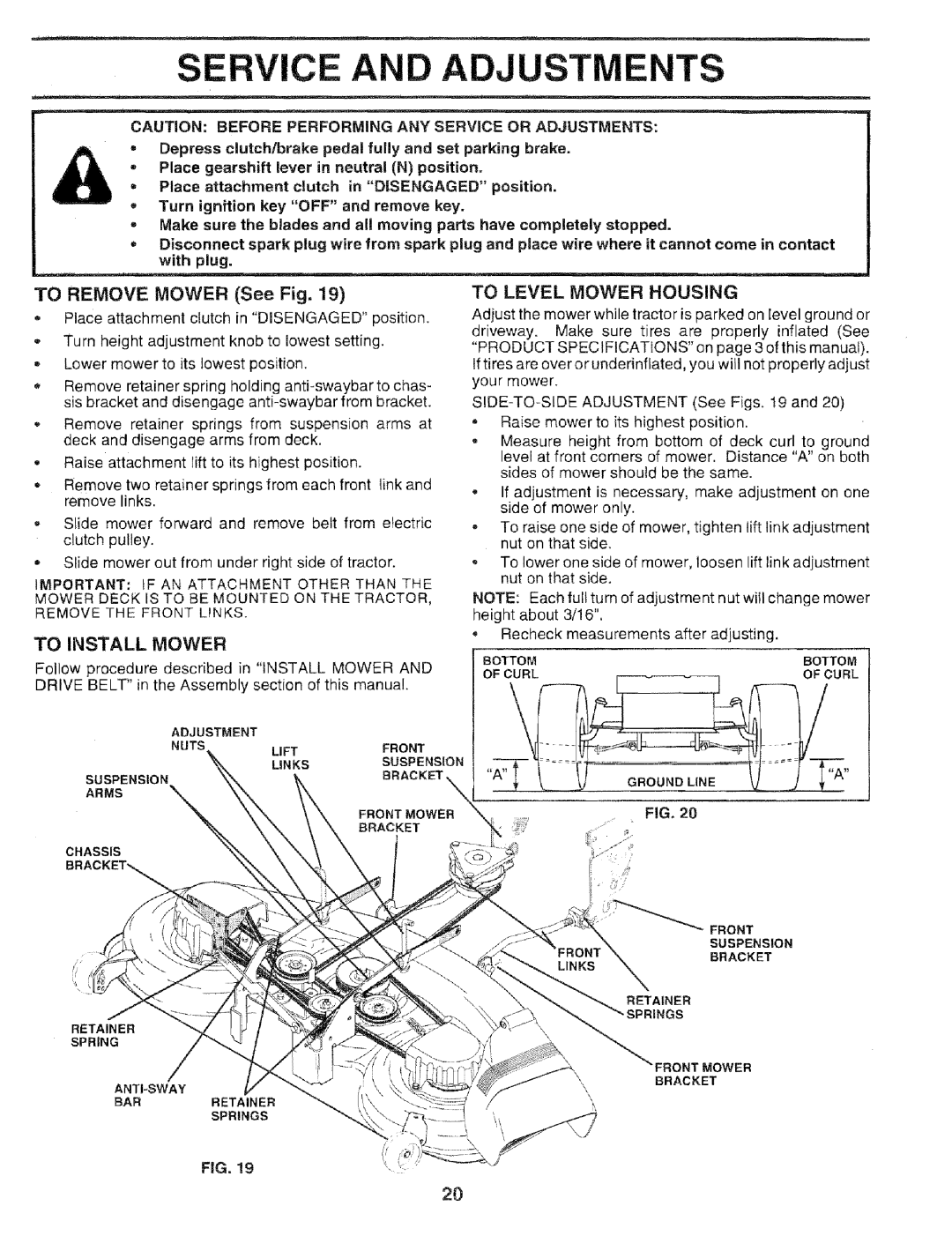 Sears 917.25051 manual SE CE Ustm NTS, To Remove Mower See Fig, To Install Mower, To Level Mower Housing 