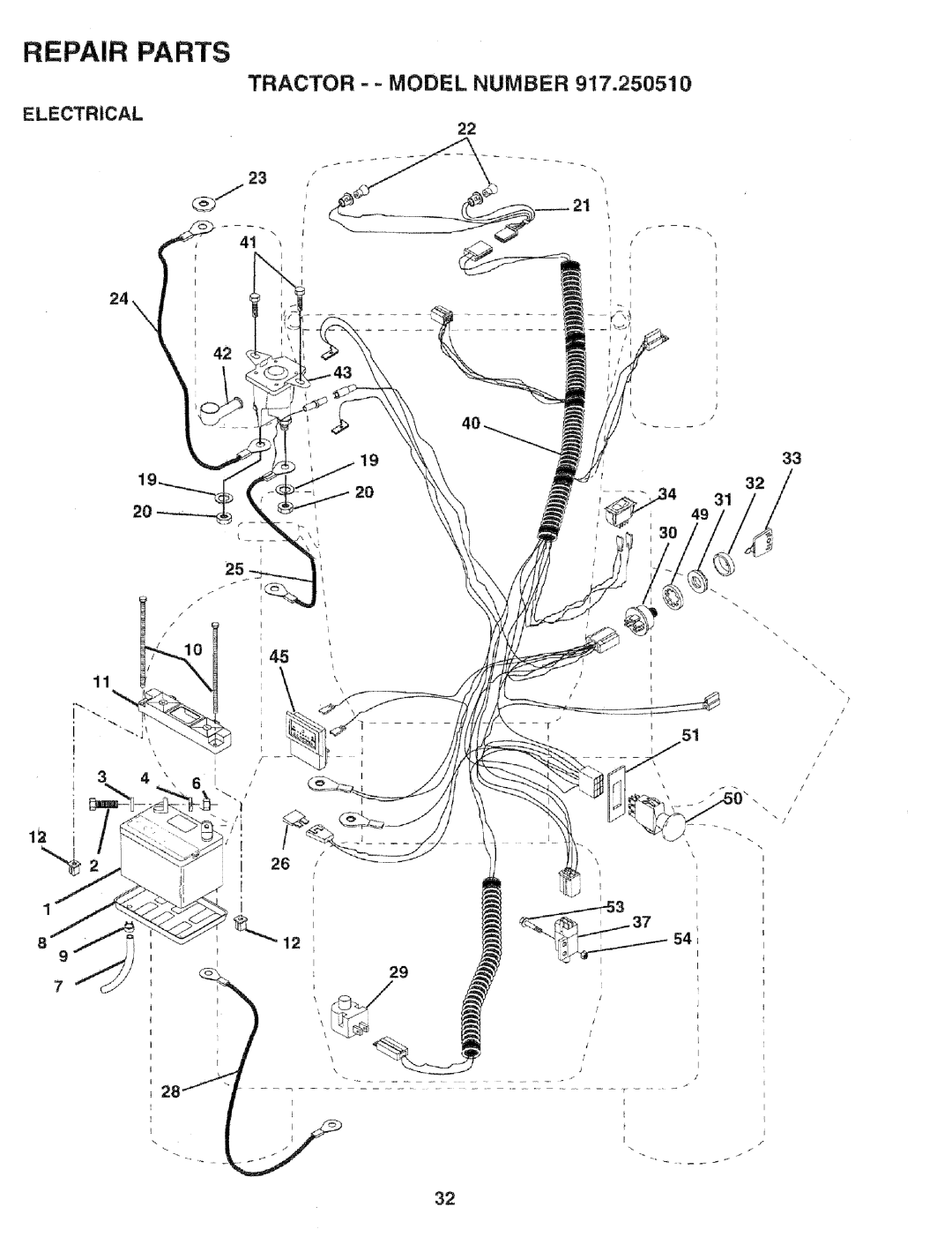 Sears 917.25051 manual Tractor - Model Number, Electrical 