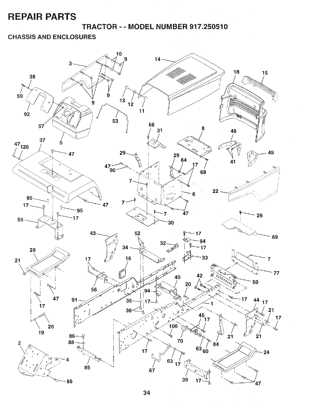 Sears 917.25051 manual Tractor - Model Number 917,250510, Chassis and Enclosures 