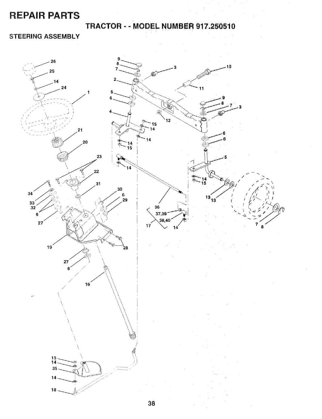 Sears 917.25051 manual Tractor - Model Number, Steering Assembly 