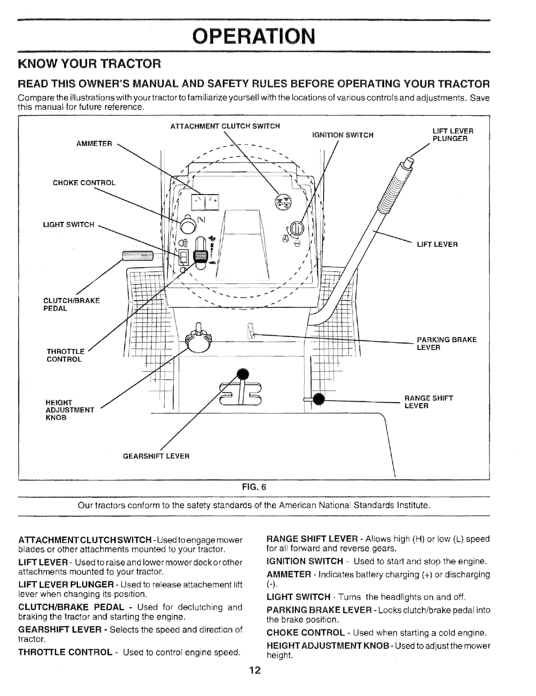 Sears 917.25051 manual Operation, Know Your Tractor 
