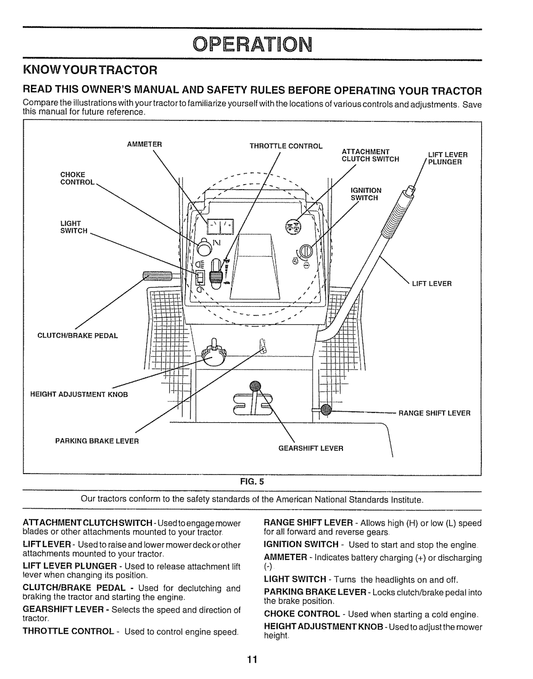 Sears 917.250551 manual OPERATmON, Knowyourtractor 