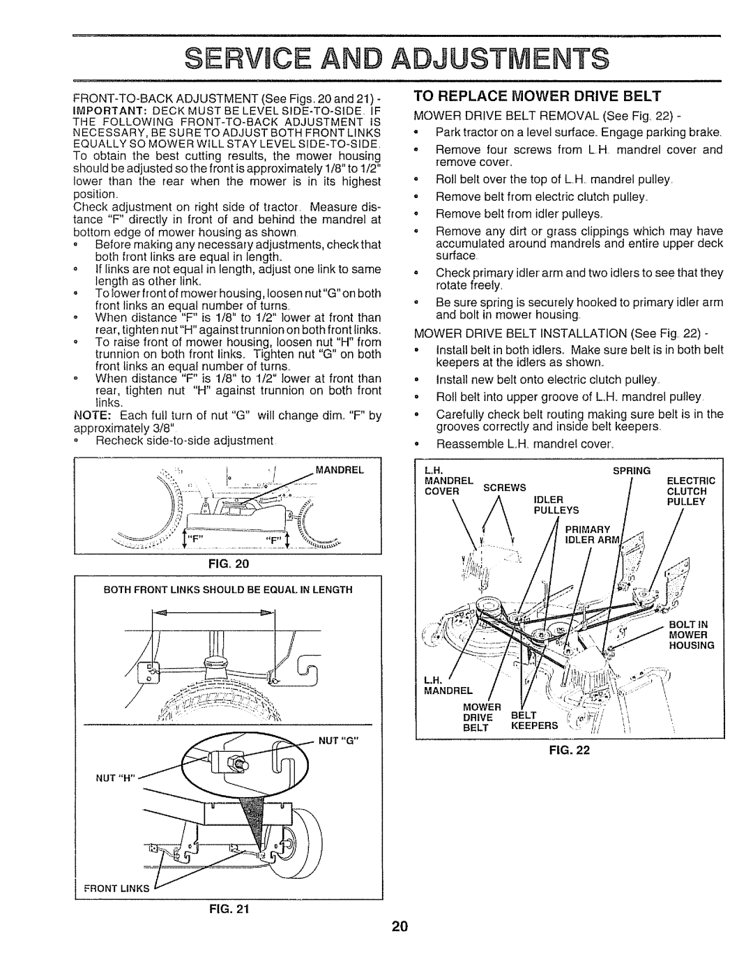 Sears 917.250551 manual Service Adjustments 