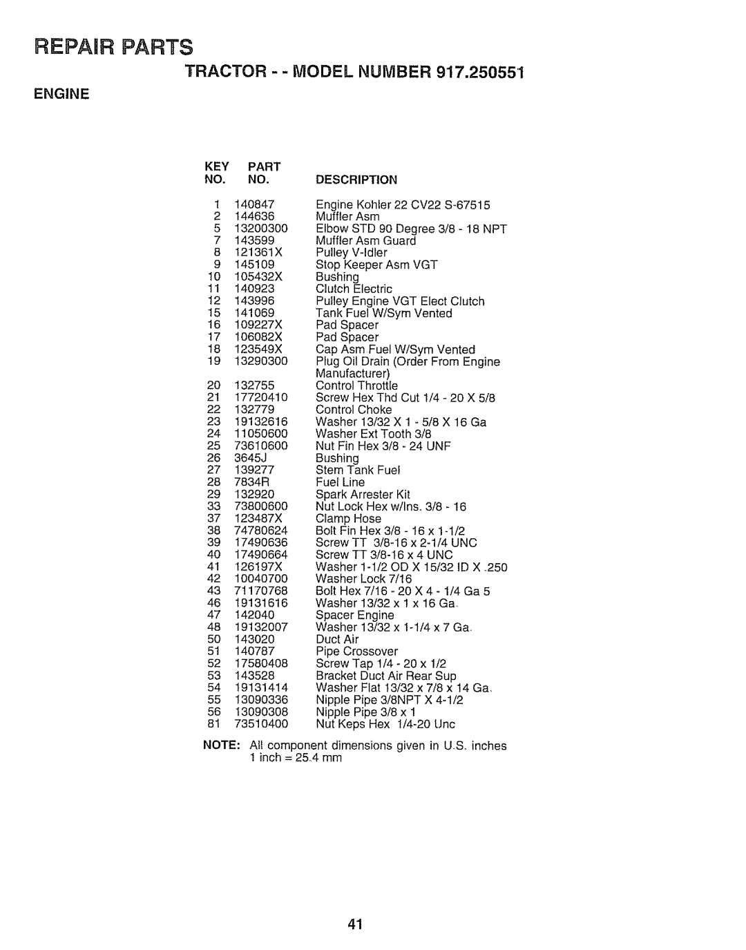 Sears 917.250551 manual Tractor - Model Number, Engine 