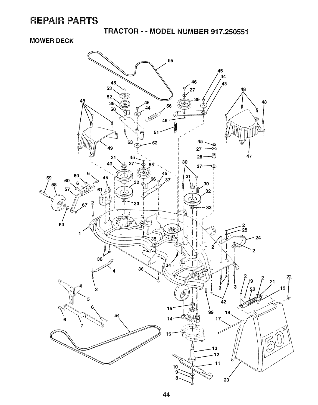 Sears 917.250551 manual Mower Deck 