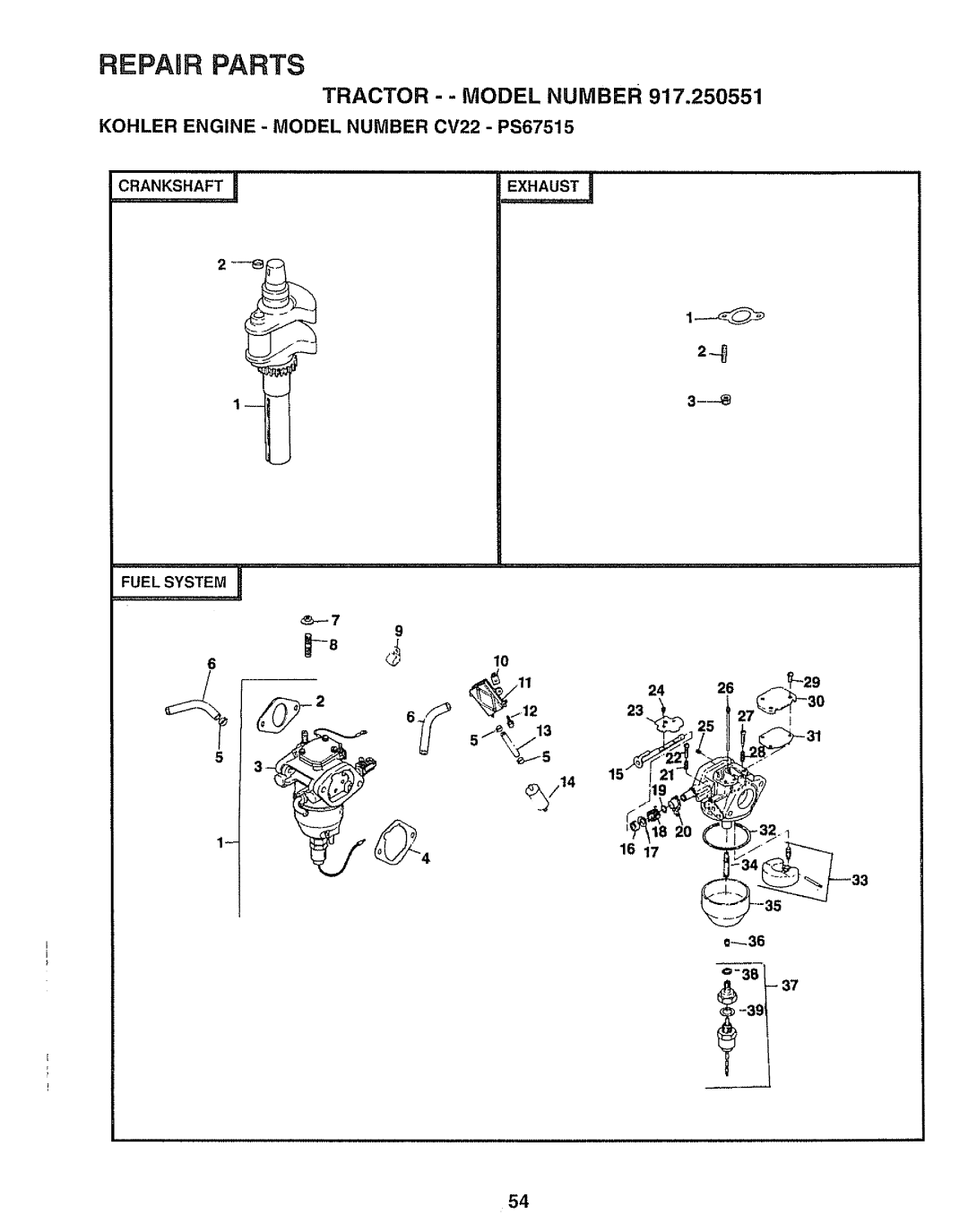 Sears 917.250551 manual Crankshaft, Fuel System, 610 O36 