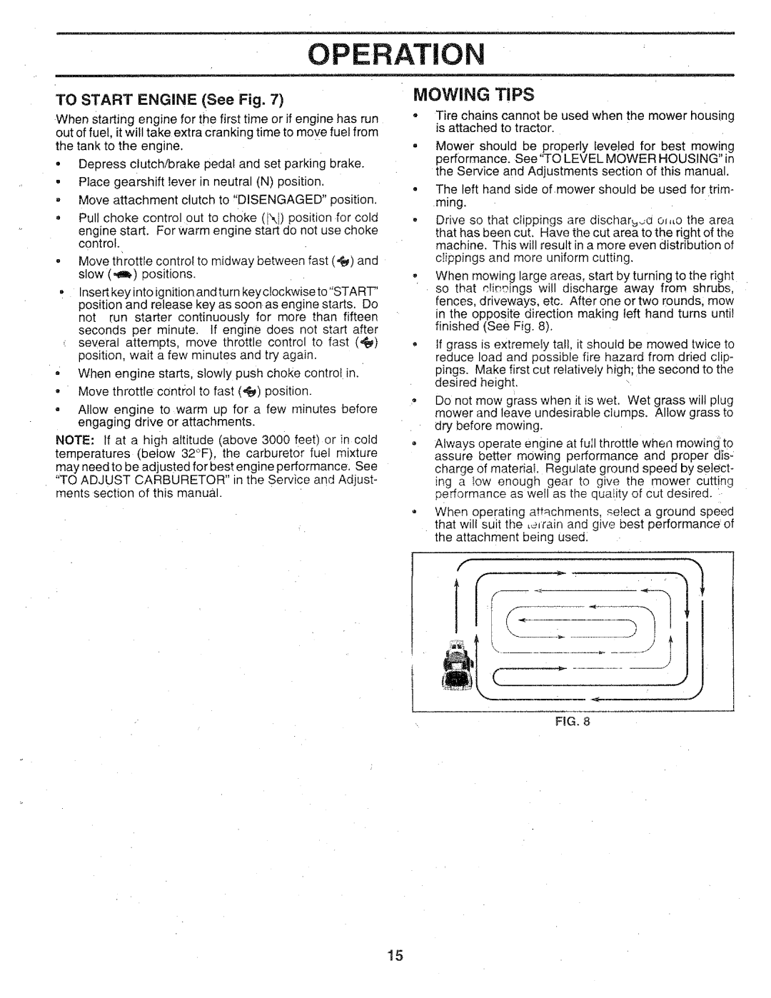 Sears 917.25147 owner manual Mowing Tips, To Start Engine See Fig 