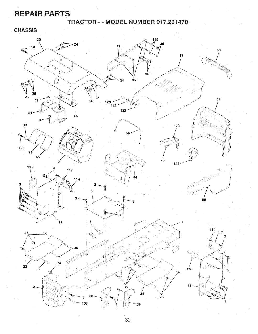 Sears 917.25147 owner manual Tractor - Model Number 9!7.251470, Chassis 