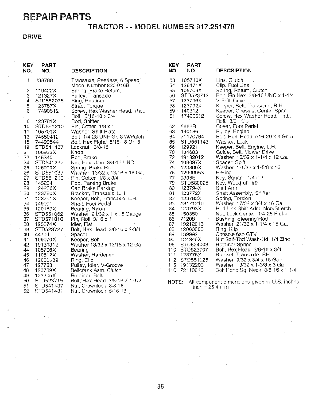 Sears 917.25147 owner manual Key, Part KEY 