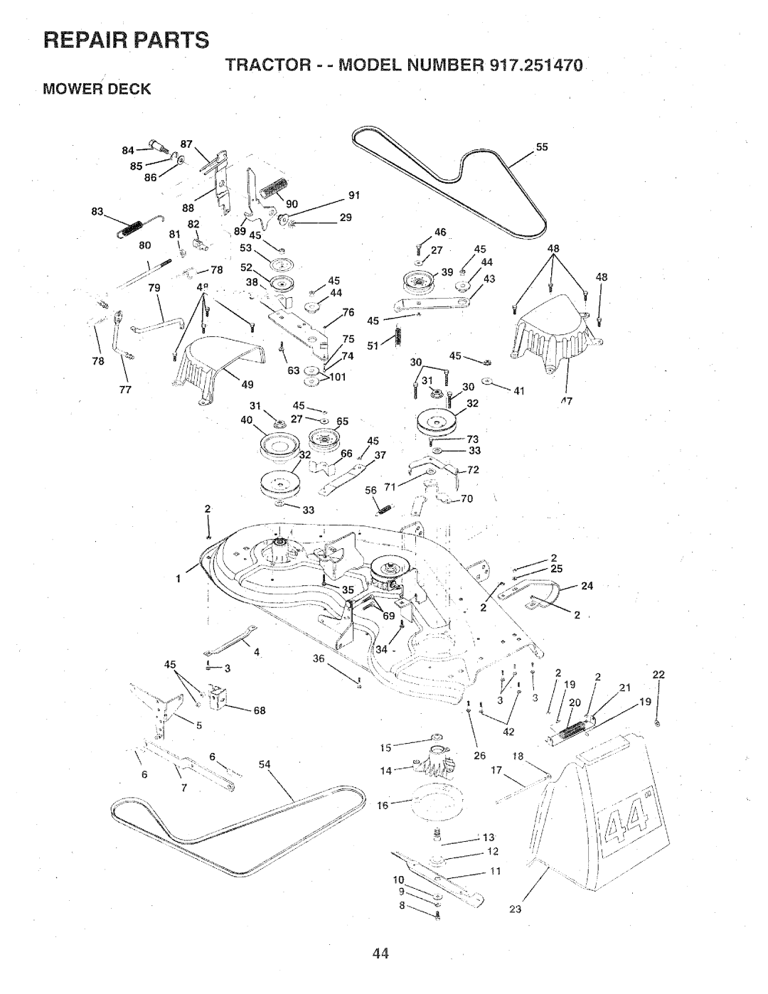 Sears 917.25147 owner manual Tractor -- Model Number, Mower Deck 