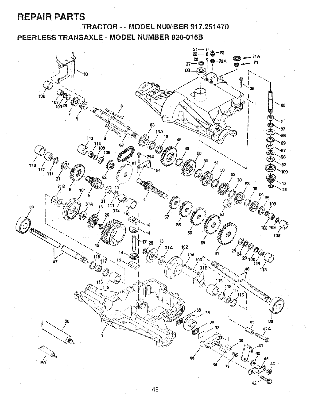 Sears 917.25147 PEERLESS TRANSAXLE - MODEL NUMBER 820-016B, Repair Parts, Tractor - - Model Number, J , 1o, b...\..7 