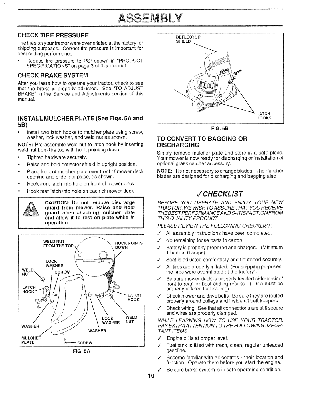 Sears 917.25148 manual Assei BLY, Check Brake System, Plate---Screw, To Convert to Bagging or Discharging 