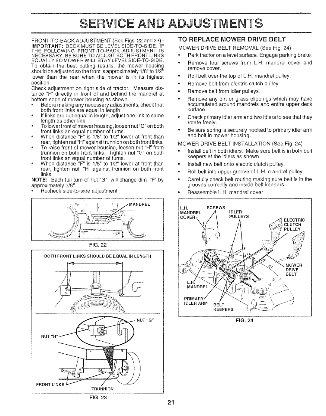 Sears 917.25148 manual Service, Adjustments, To Replace Mower Drive Belt 