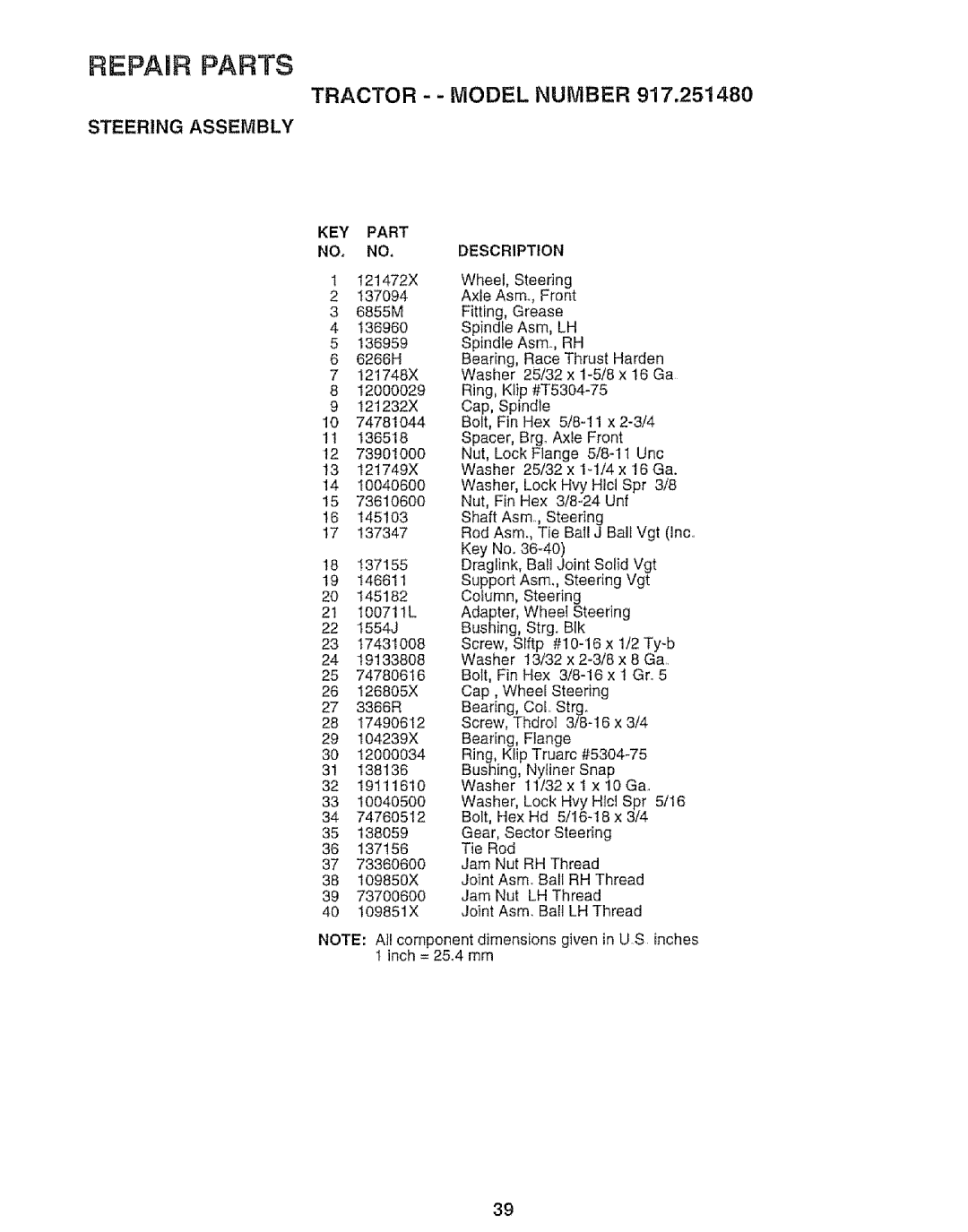 Sears 917.25148 manual KEY Part NO, no, Description 