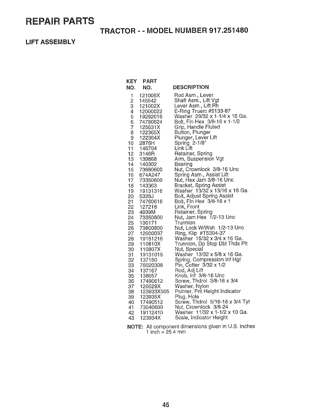 Sears 917.25148 manual KEY Part NO, no 