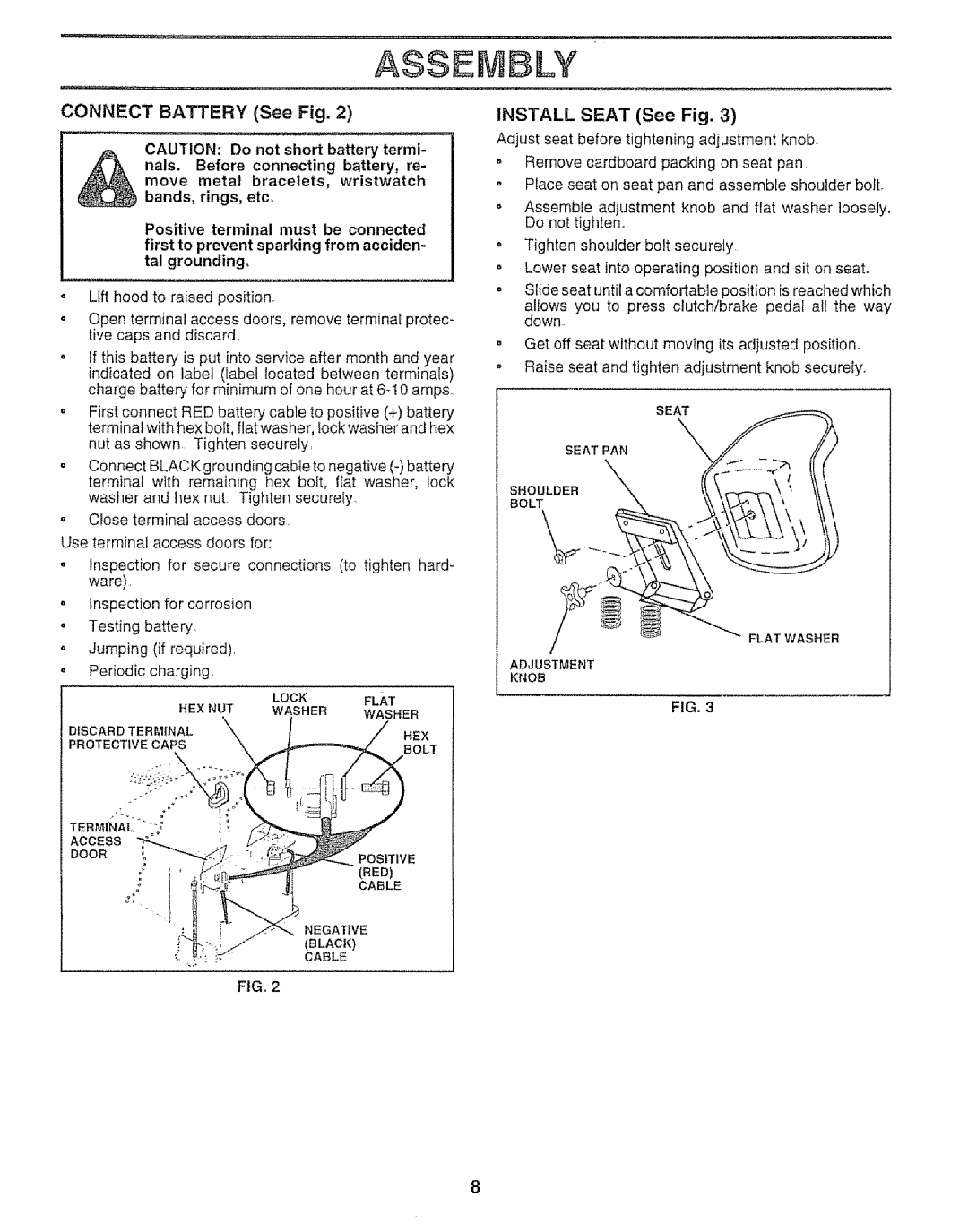 Sears 917.25148 manual Connect Battery See Fig, Bed 