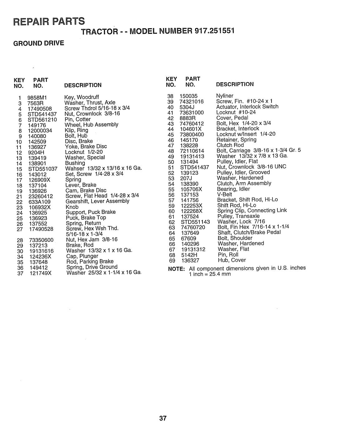 Sears 917.251551 manual Repaurparts, 138390 