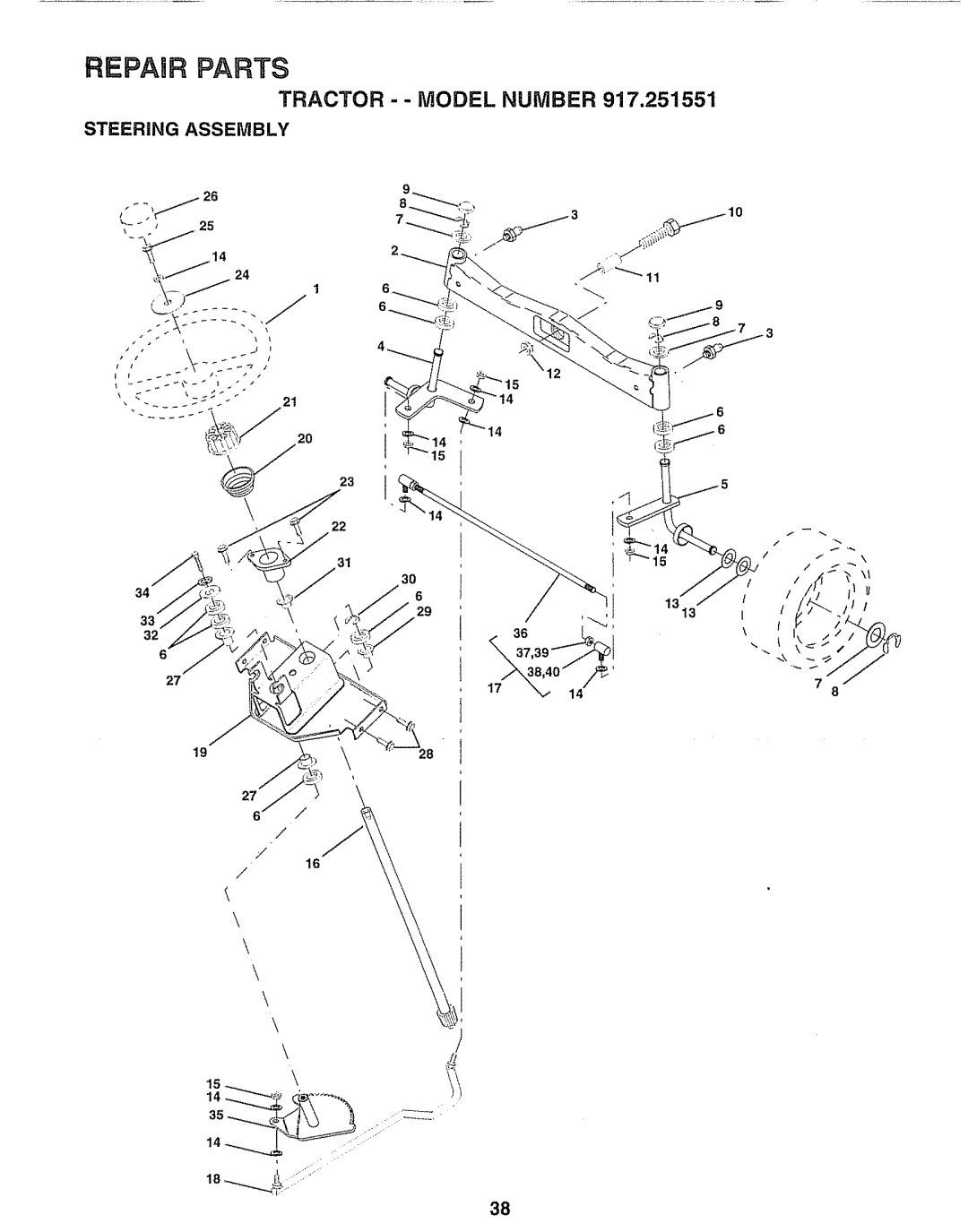 Sears 917.251551 manual Steering Assembly 