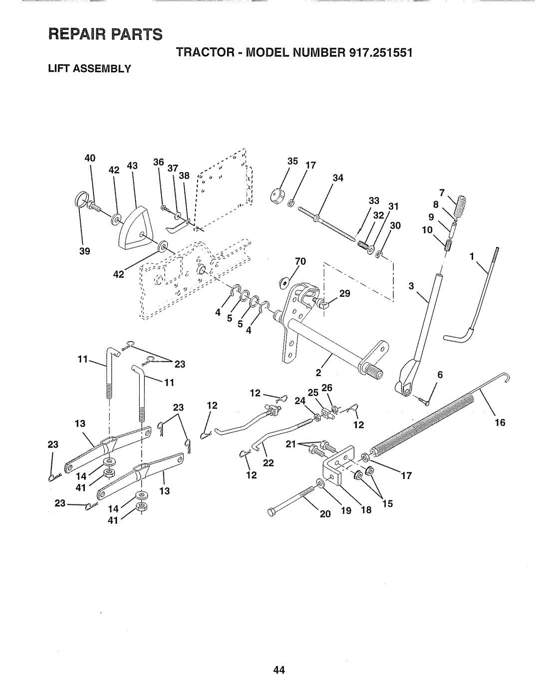 Sears 917.251551 manual Tractor Model Number, Lift Assembly, 1216, 20 19 