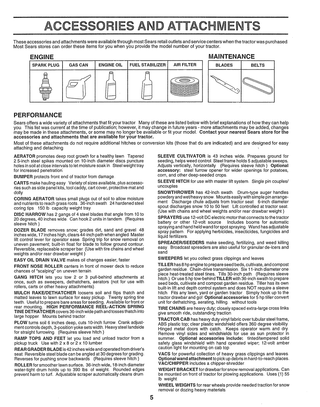 Sears 917.251551 manual Engine Maintenance, Performance 