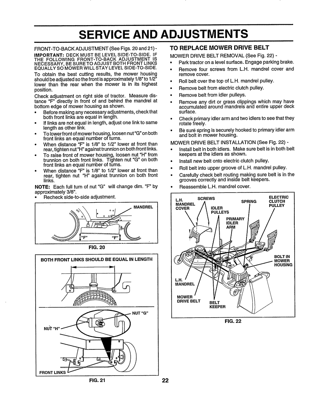 Sears 917.25156 owner manual Adjustments, Important Deck Must be Level SIDE-TO-SIDE. if 