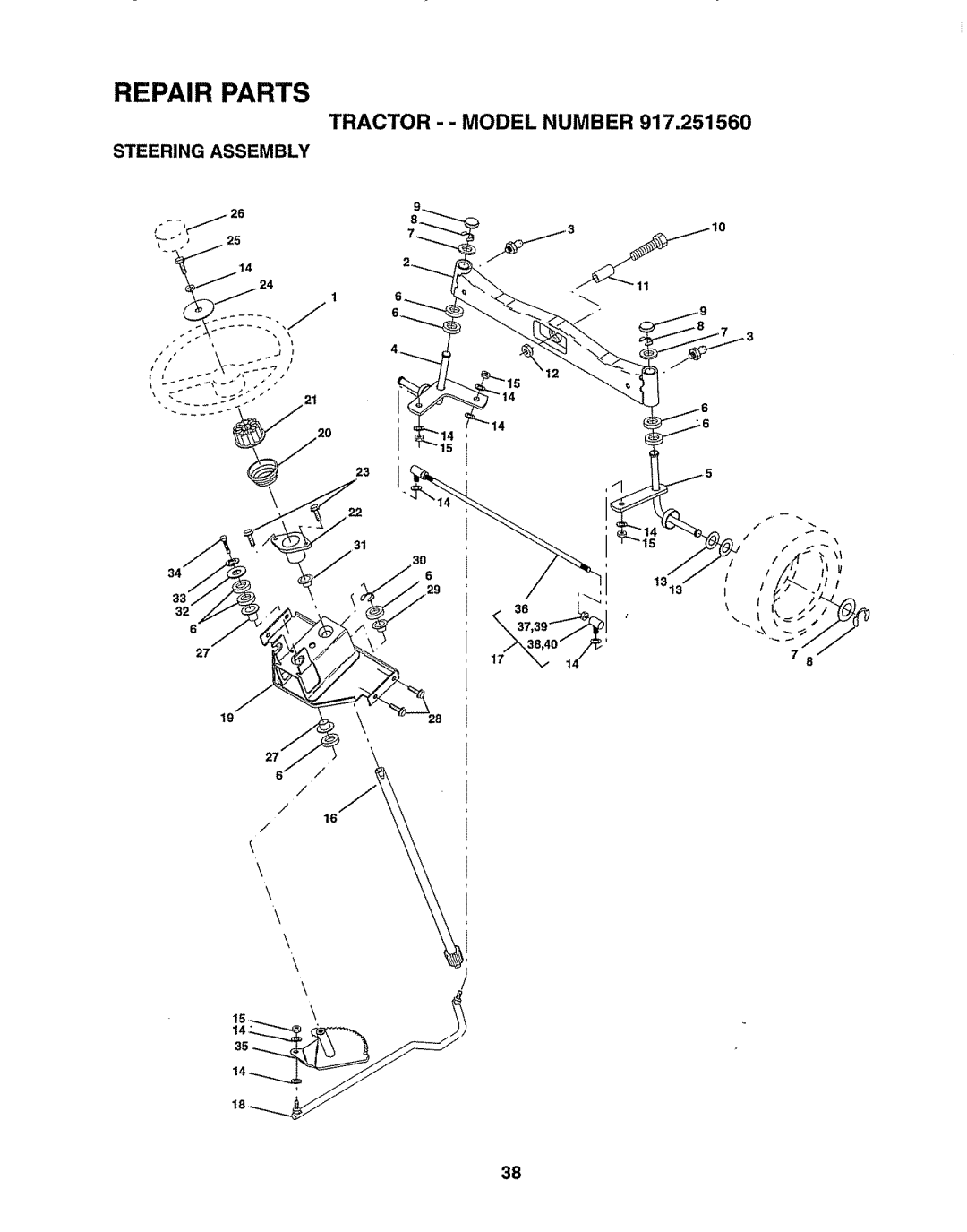 Sears 917.25156 owner manual Steering Assembly 