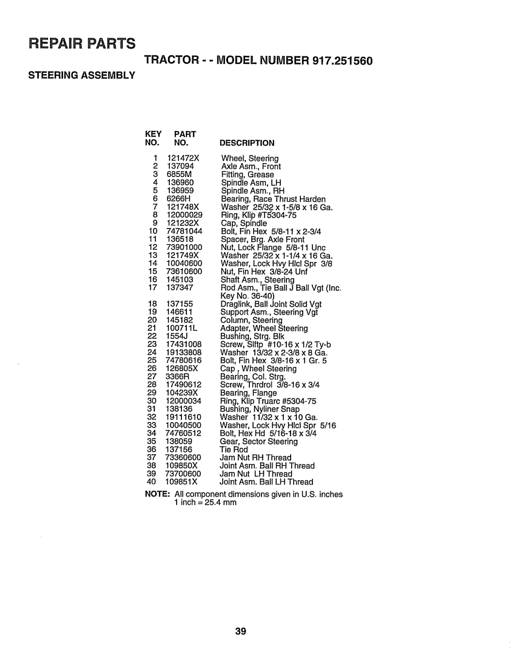 Sears 917.25156 owner manual KEY Part NO. no 