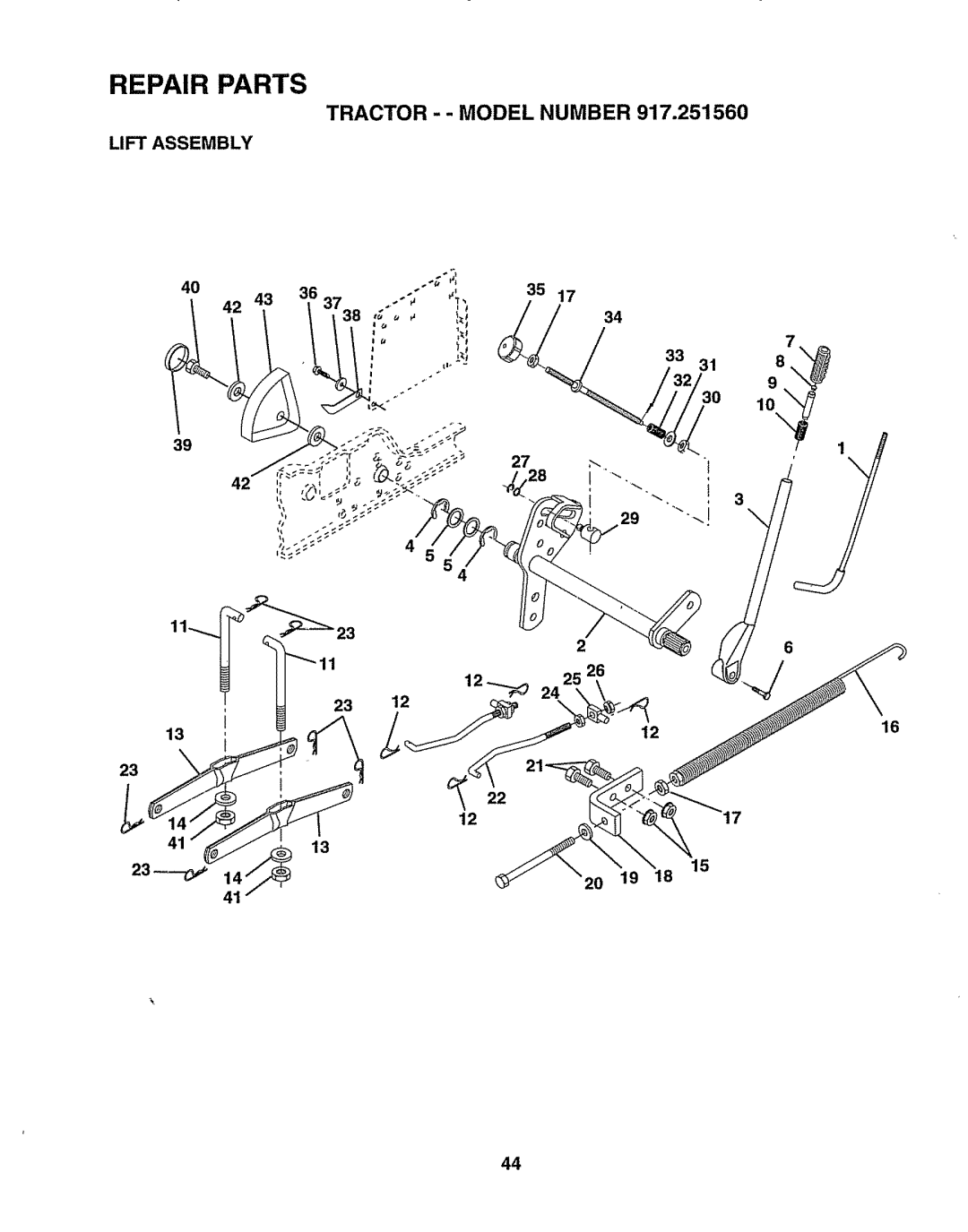 Sears 917.25156 owner manual Lift Assembly, 318 30 10 \ 4113 2O 19 