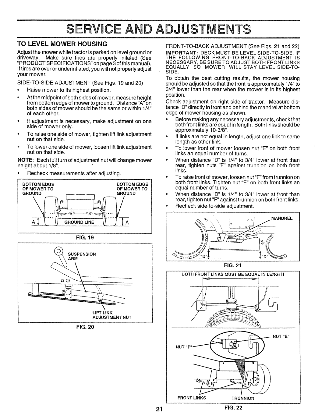 Sears 917.25254 manual SERVmCE AN Adjustments, To Level Mower Housing 