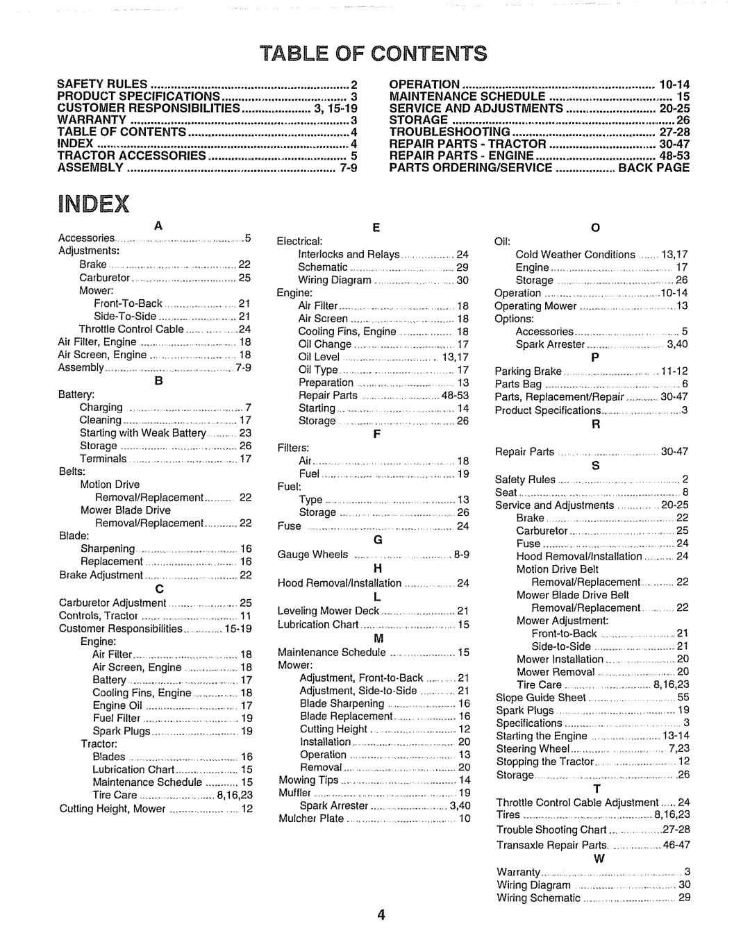 Sears 917.25254 manual Index 