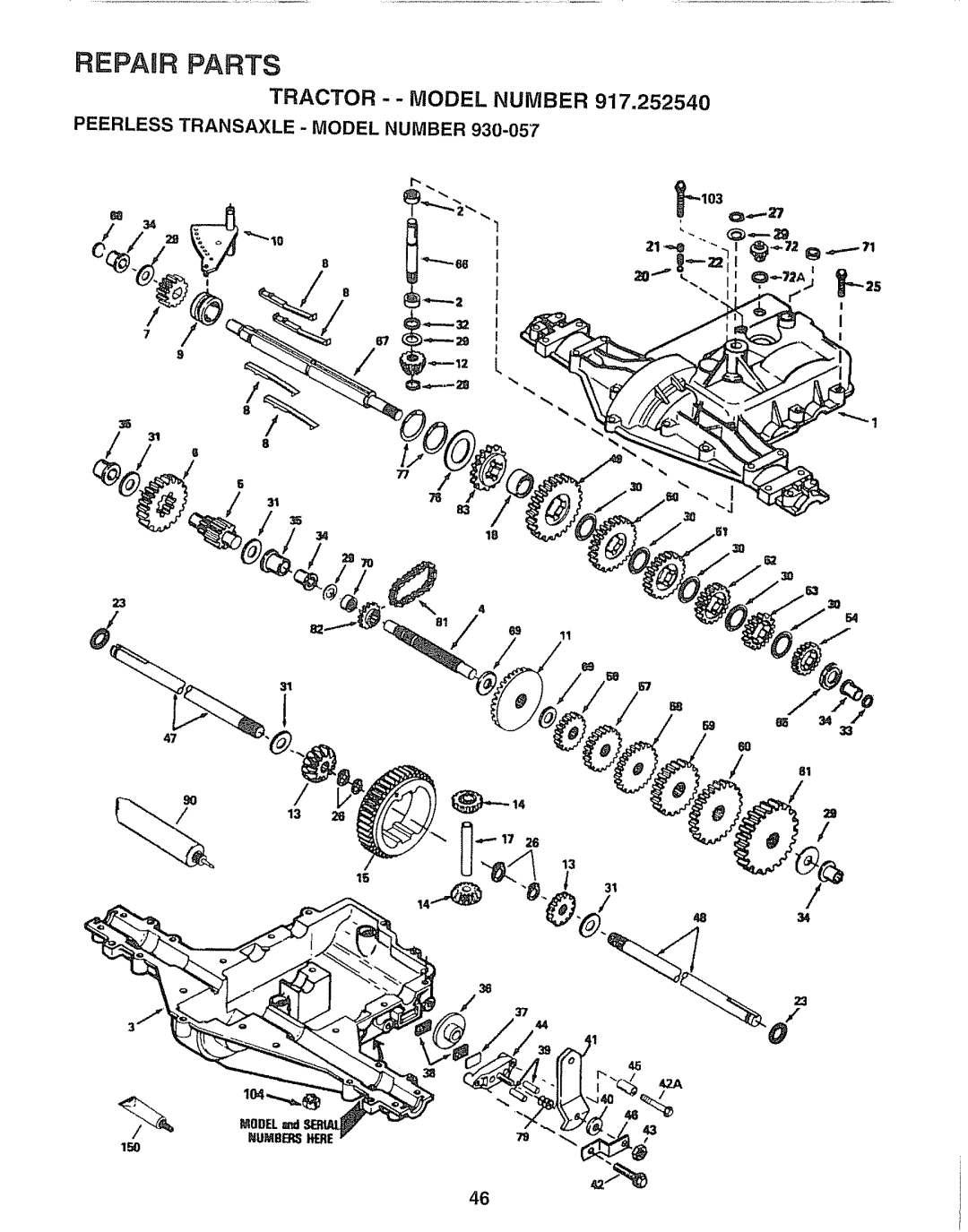 Sears 917.25254 manual Peerless Transaxle Model Number 