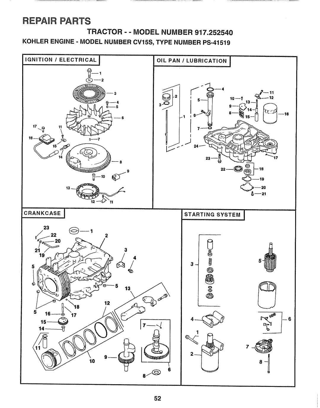 Sears 917.25254 manual Crankcas,E, OIL PAN / Lubrication 