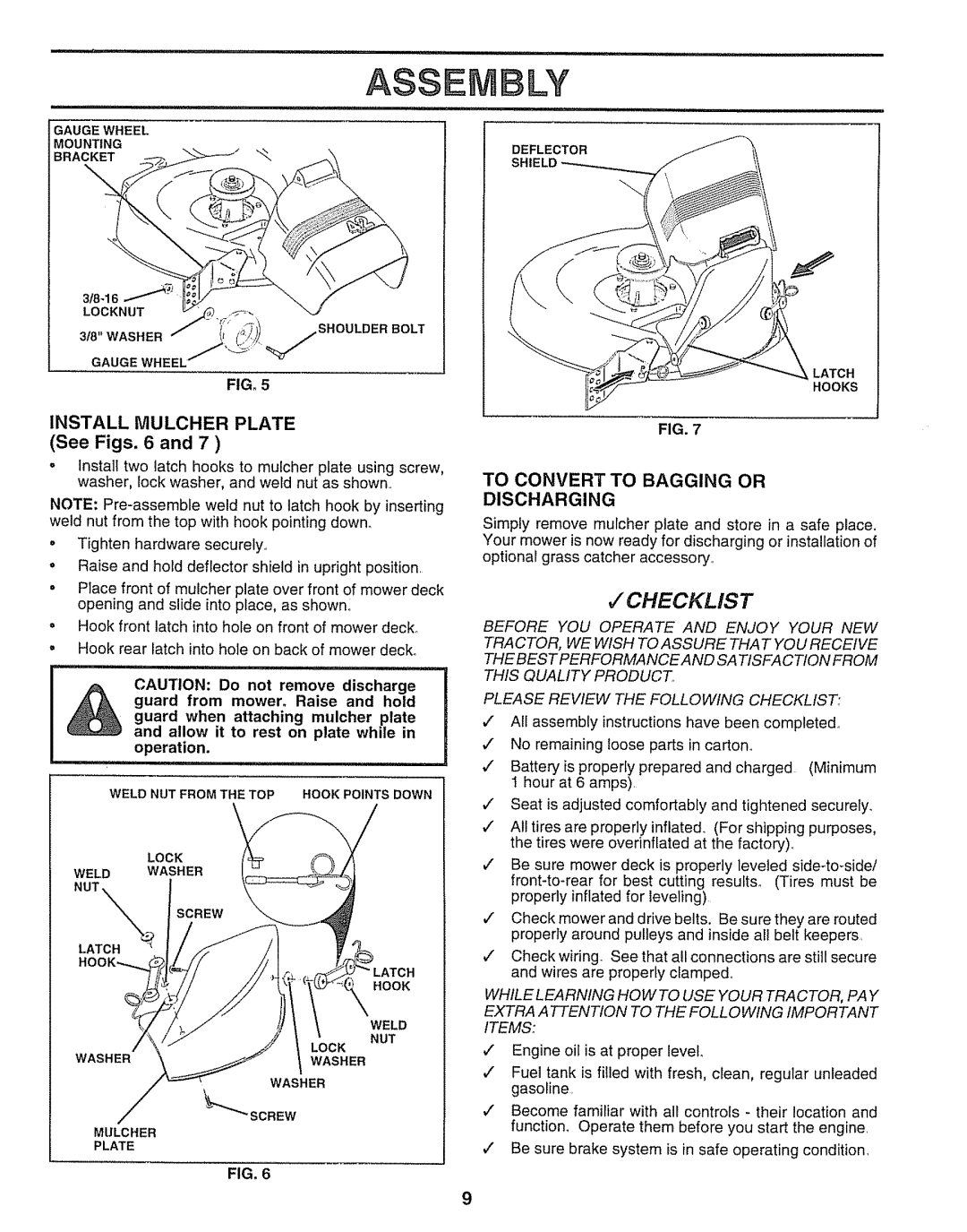 Sears 917.25254 manual Asse LY, Install Mulcher Plate See Figs, 6, To Convert to Bagging or Discharging 