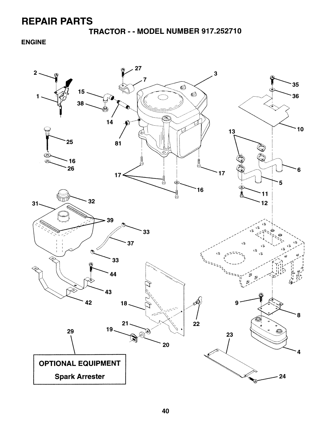 Sears 917.25271 owner manual Spark Arrester 