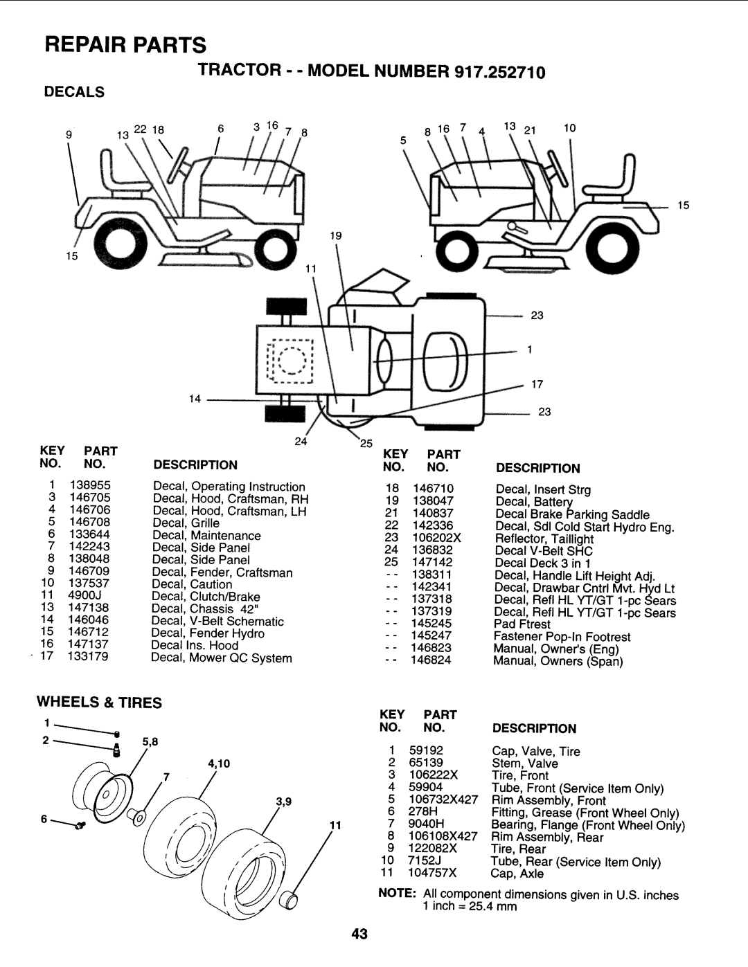 Sears 917.25271 owner manual Tractor --MODEL Number 