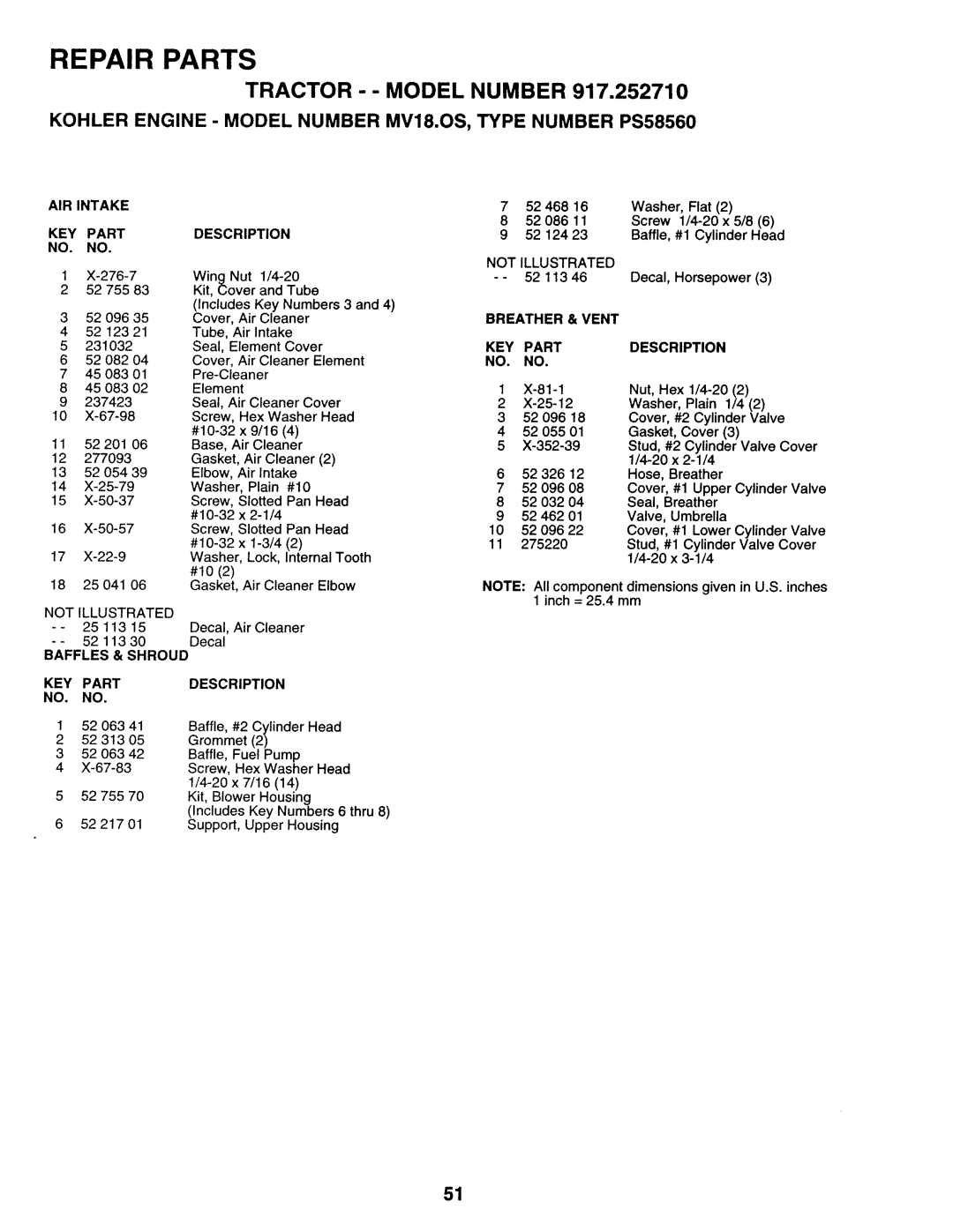 Sears 917.25271 owner manual Tractor --MODEL Number 