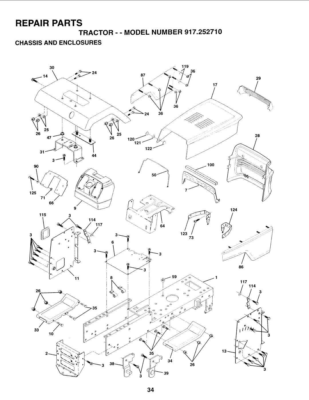 Sears 917.25271 owner manual Tractor - Model Number, Chassis and Enclosures 