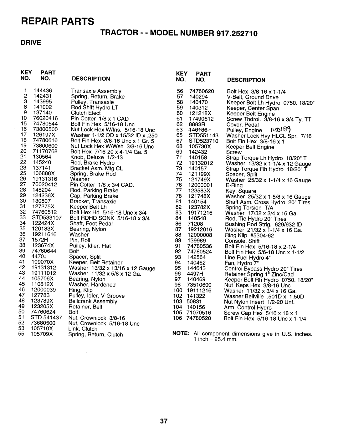 Sears 917.25271 owner manual Repair Parts 