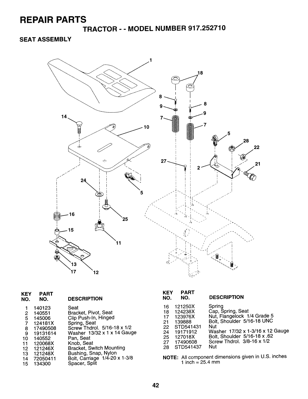 Sears 917.25271 owner manual Seat Assembly, Unc 