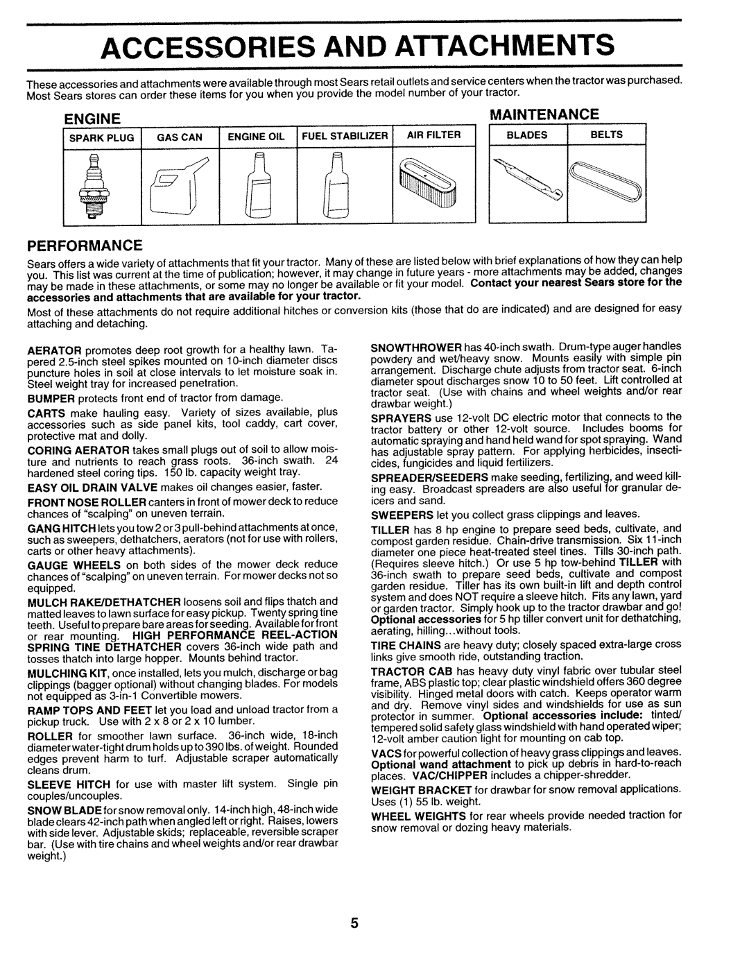 Sears 917.25271 owner manual Engine Maintenance, Performance 