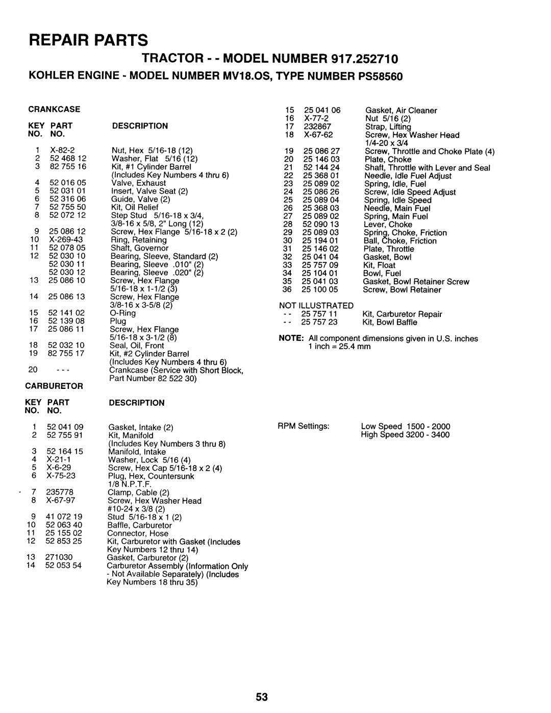 Sears 917.25271 owner manual Crankcase 