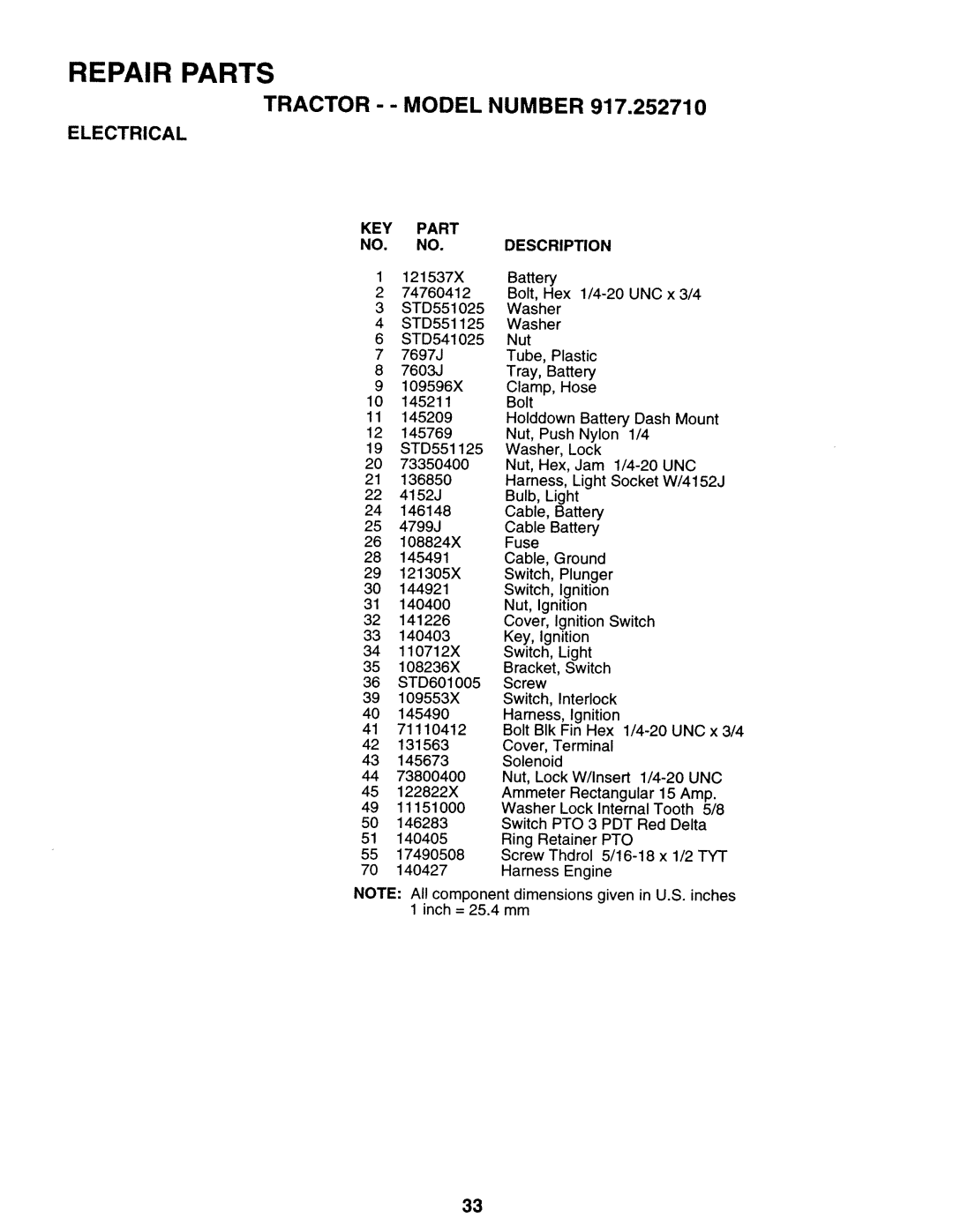 Sears 917.25271 owner manual Tractor -- Model Number 