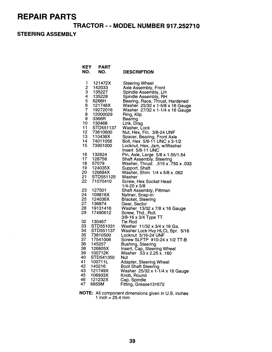 Sears 917.25271 owner manual Tractor -- Model Number 