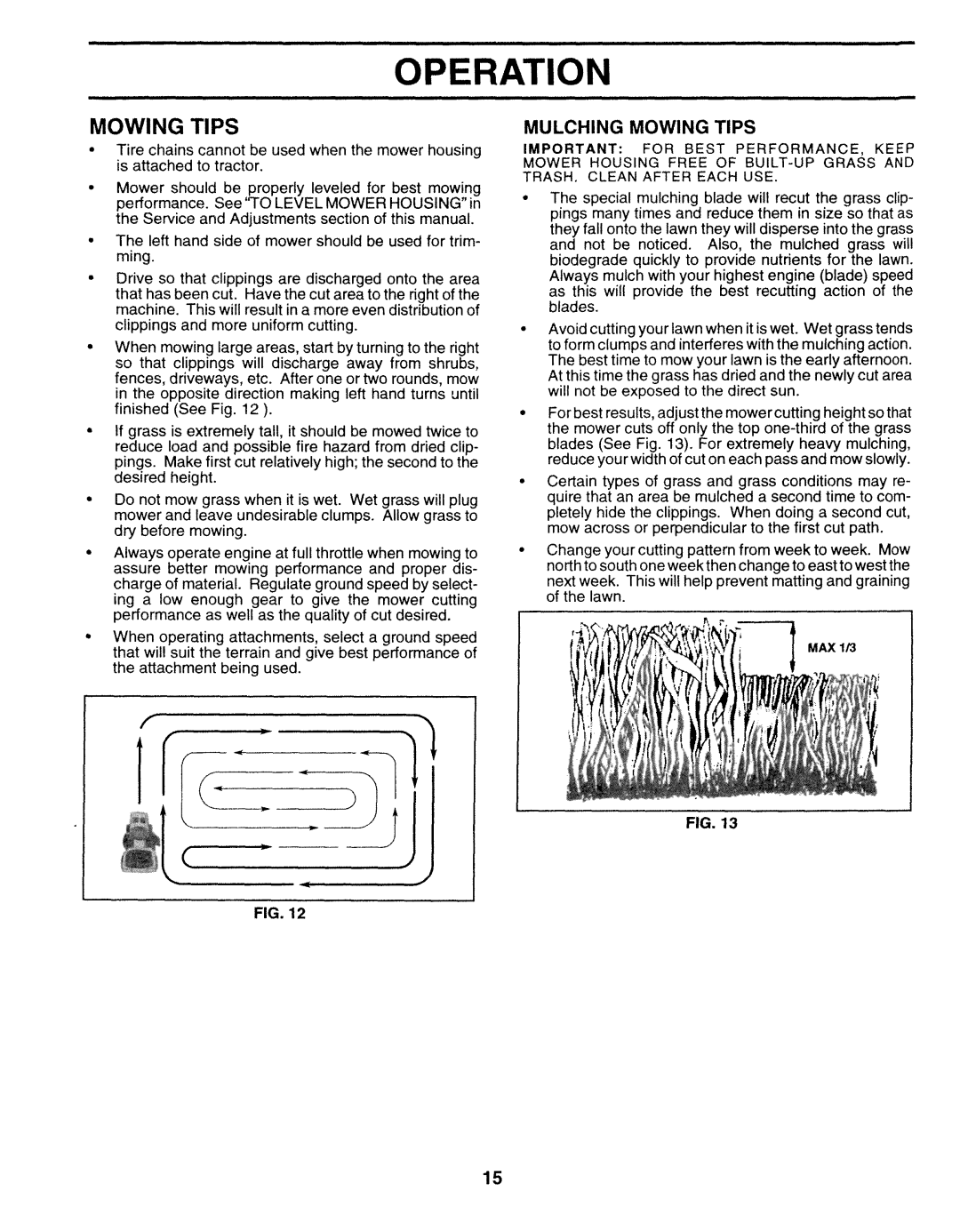 Sears 917.25271 owner manual Mulching Mowing Tips, Operation, Fig 