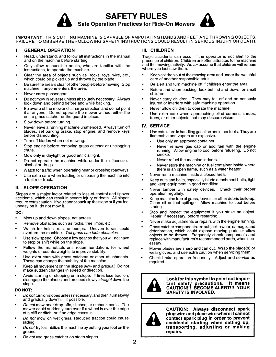 Sears 917.25271 owner manual Safety Rules, Safe Operation Practices for Ride-OnMowers, Safety Is Involved 