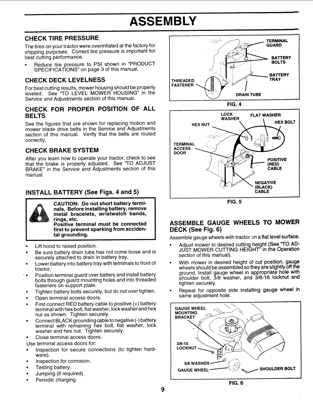 Sears 917.25271 Assembly, Check Tire Pressure, Check Deck Levelness, Check For Proper Position Of All Belts, Bolts, Fig 