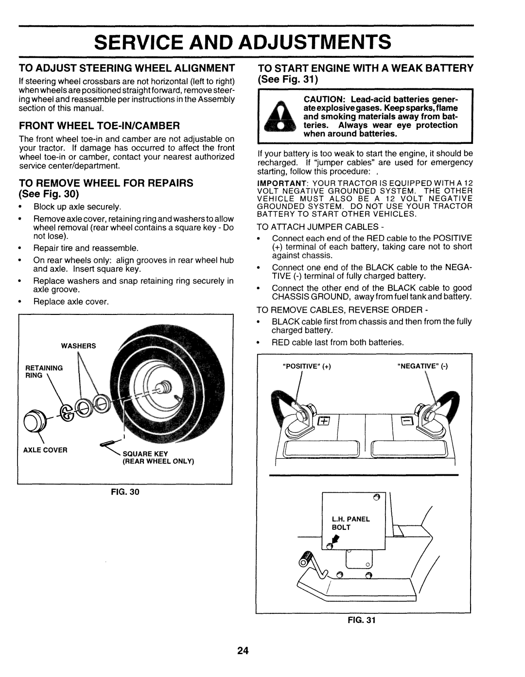 Sears 917.25271 Service And Adjustments, See Fig, To Adjust Steering Wheel Alignment, Front Wheel Toe-In/Camber 
