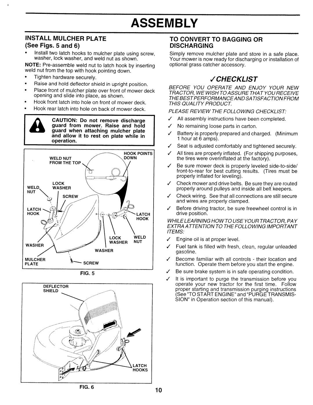 Sears 917.252714 manual Install Mulcher Plate, See Figs, To Convert to Bagging or Discharging 