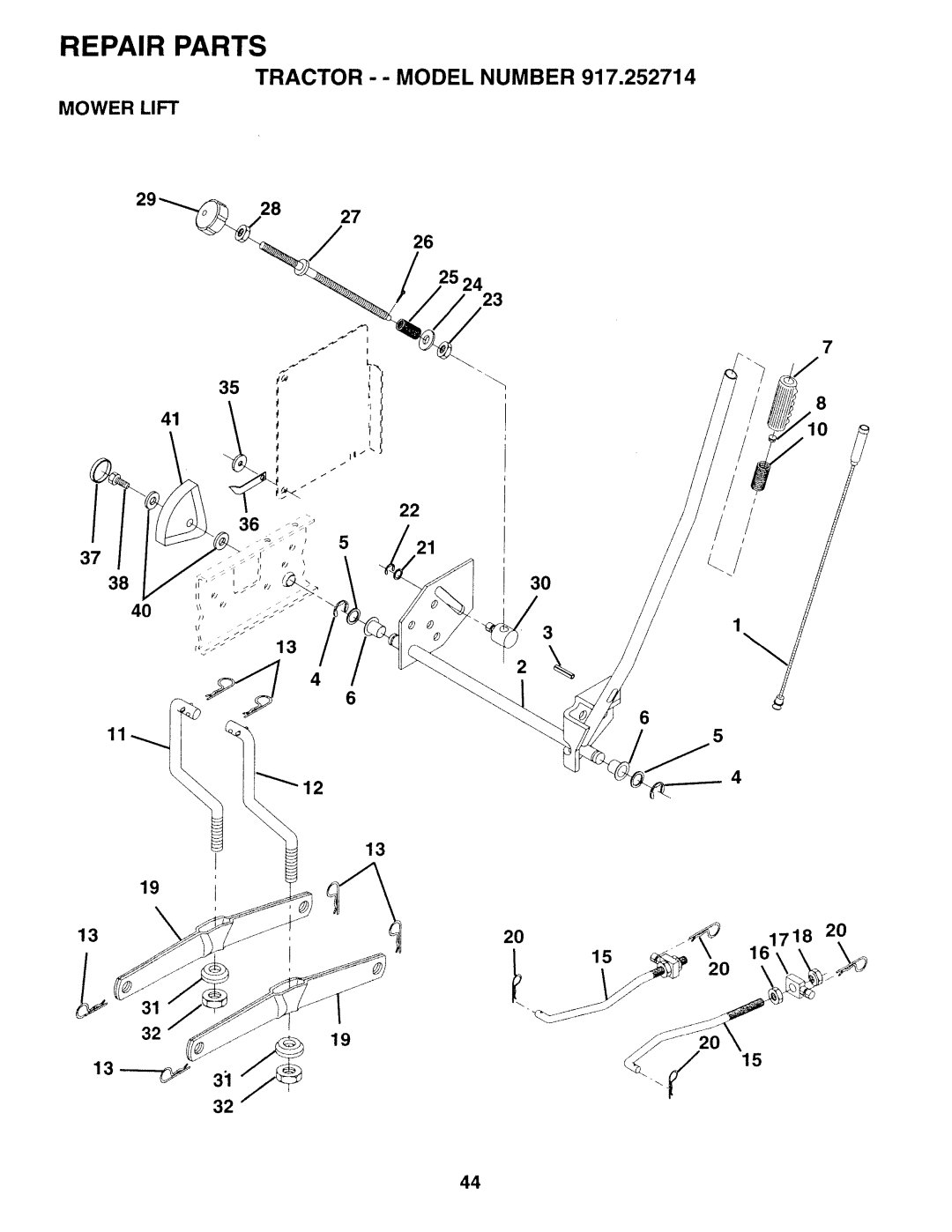 Sears 917.252714 manual Mower Lift 