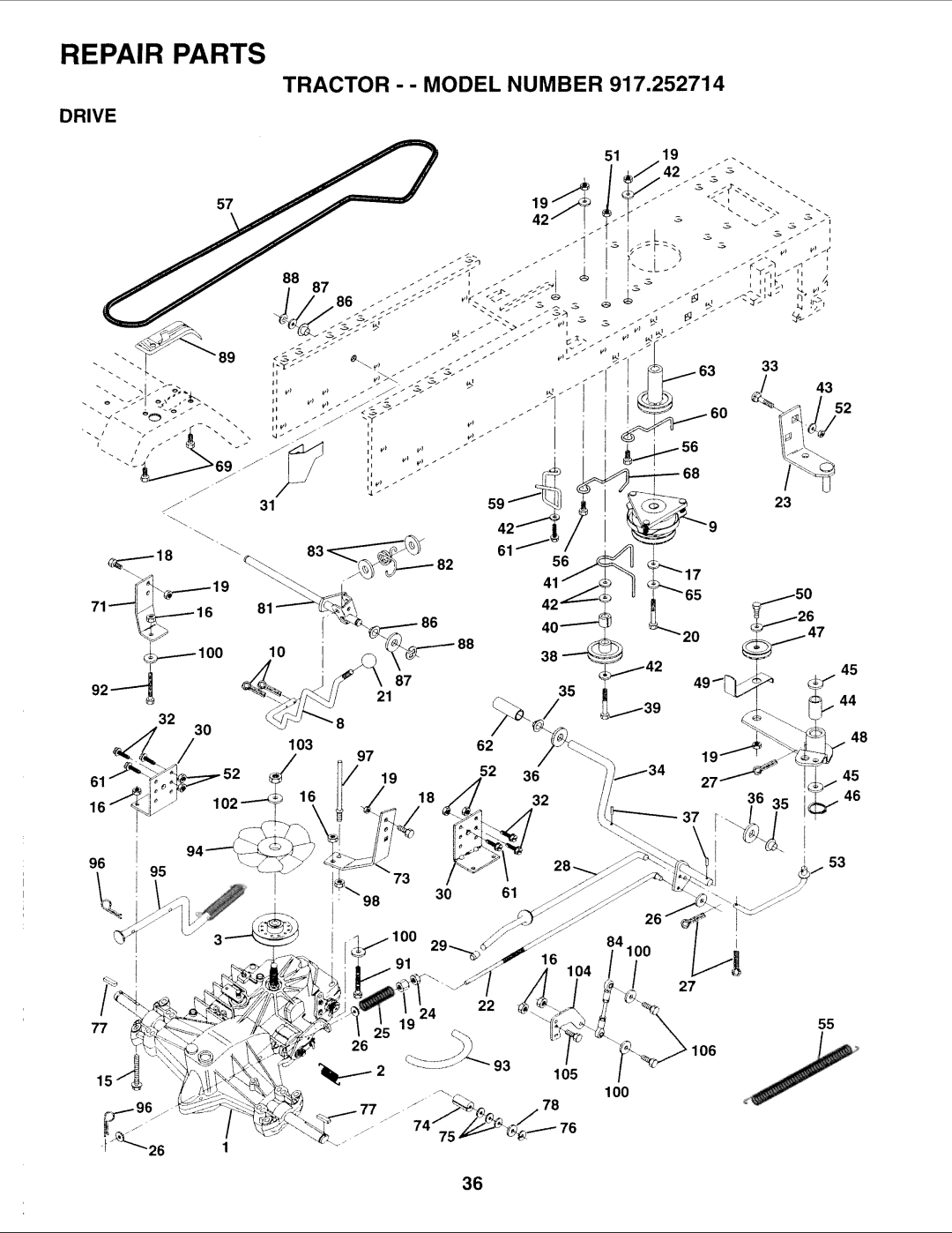 Sears 917.252714 manual Repair Parts, Tractor .. Model Number 